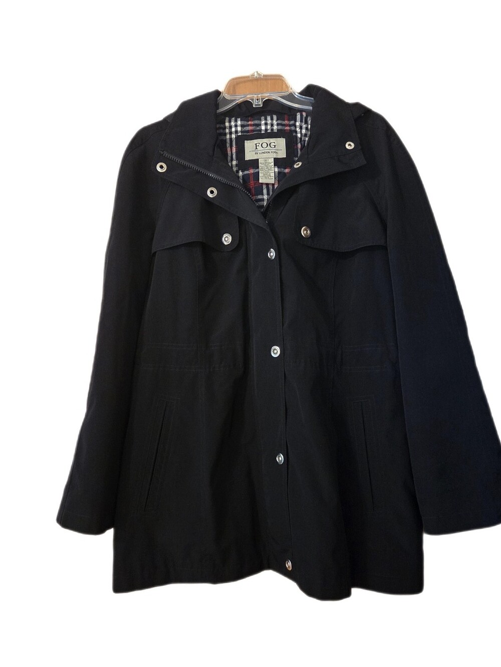 London Fog Black Hooded Caped Jacket Utility/ Raincoat Fall Size XL